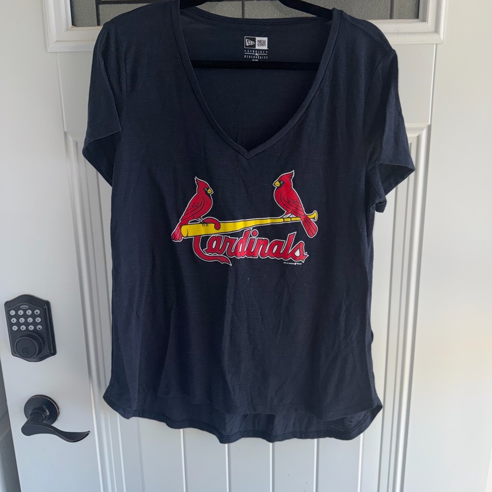 New Era Black St. Louis Cardinals V-Neck Tee with Red & Yellow Logo